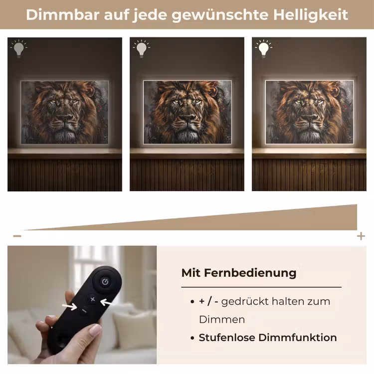 Leeuw - Dieren - Portret - Zwart - Luxe Light Box met batterij (Wandlamp) middel -USP_dimbaarDE