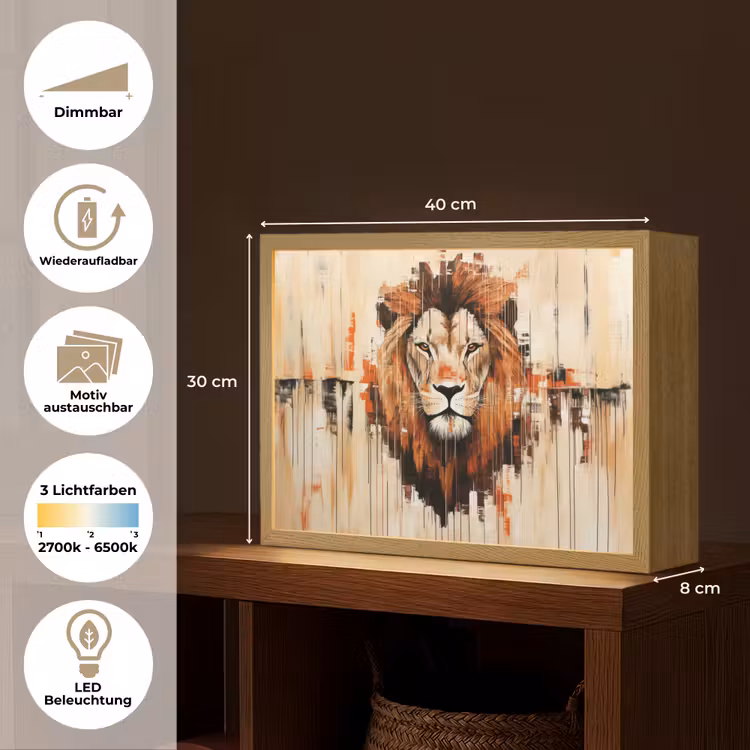 Leeuwenkop - Lijnen - Crème Light Box met batterij (Wandlamp) middel -USP_websiteoverzichtDE
