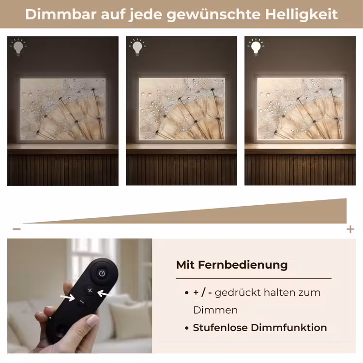 Paardenbloem - Abstract - Natuur - Beige Light Box met batterij (Wandlamp) middel -USP_dimbaarDE