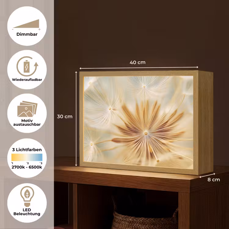 Paardenbloem - Beige - Abstract - Modern - Natuur Light Box met batterij (Wandlamp) middel -USP_websiteoverzichtDE
