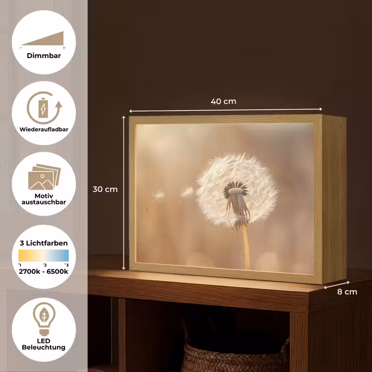 Paardenbloem - Beige - Natuur - Bloem Light Box met batterij (Wandlamp) middel -USP_websiteoverzichtDE