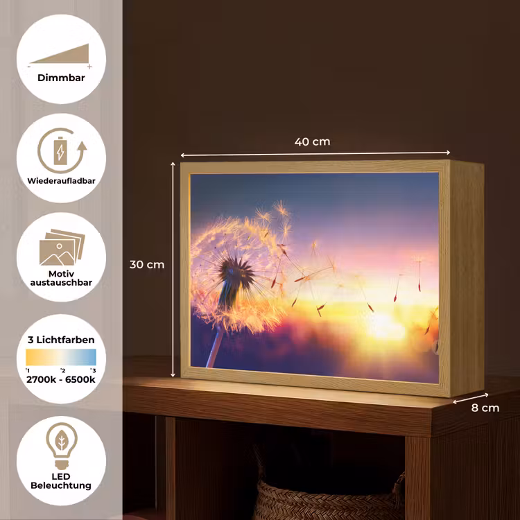 Paardenbloem - Bloemen - Zonsondergang - Horizon - Nacht Light Box met batterij (Wandlamp) middel -USP_websiteoverzichtDE