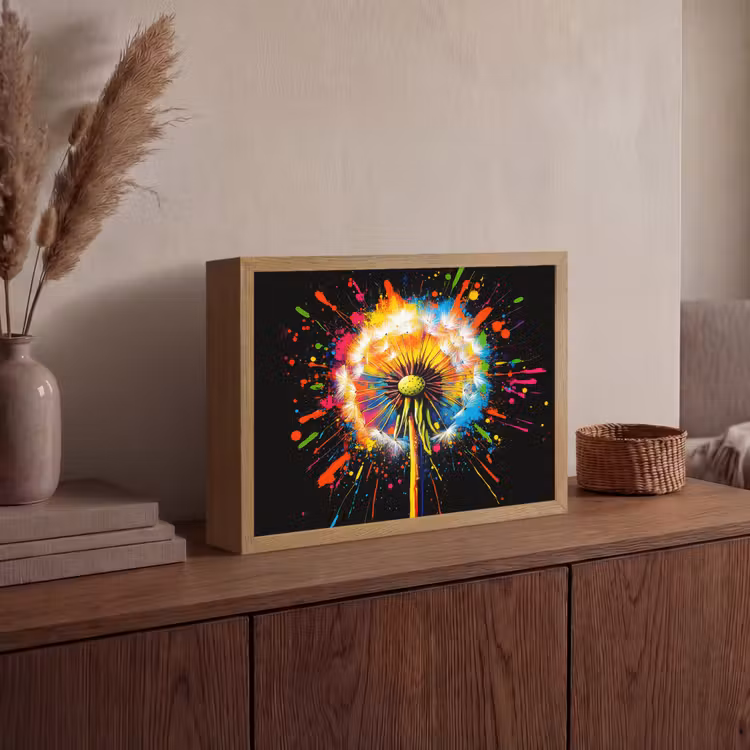 Paardenbloem - Graffiti - Kleurrijk - Bloemen - Natuur Light Box met batterij (Wandlamp) middel -sfeer2