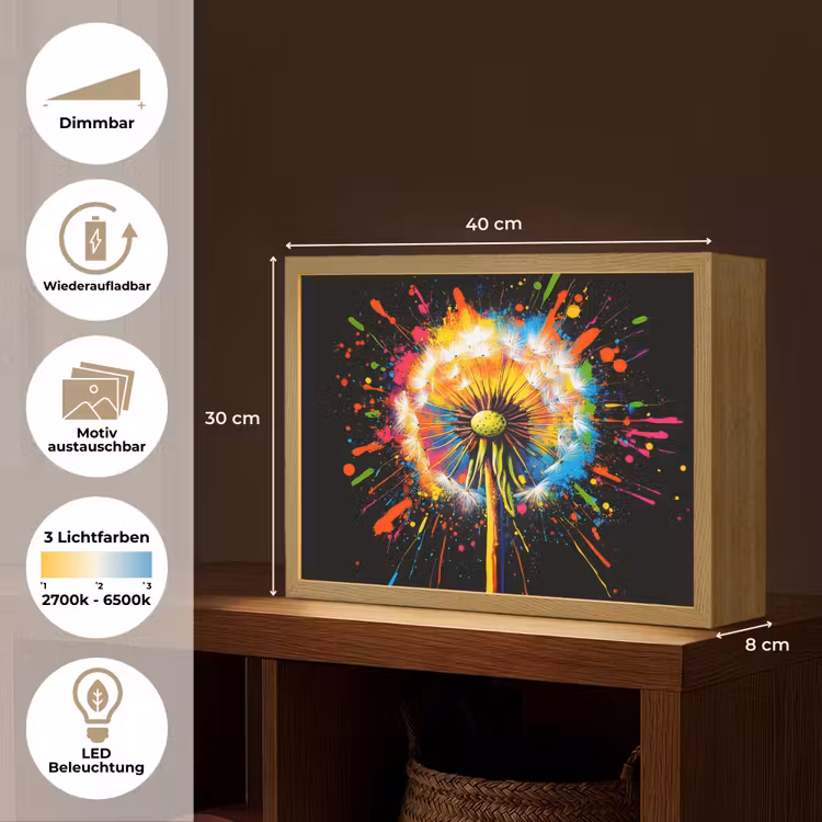 Paardenbloem - Graffiti - Kleurrijk - Bloemen - Natuur Light Box met batterij (Wandlamp) middel -USP_websiteoverzichtDE