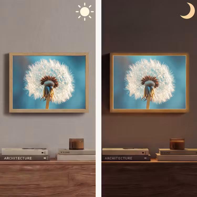 Paardenbloem - Natuur - Bloemen - Blauw Light Box met batterij (Wandlamp) middel -sfeer3