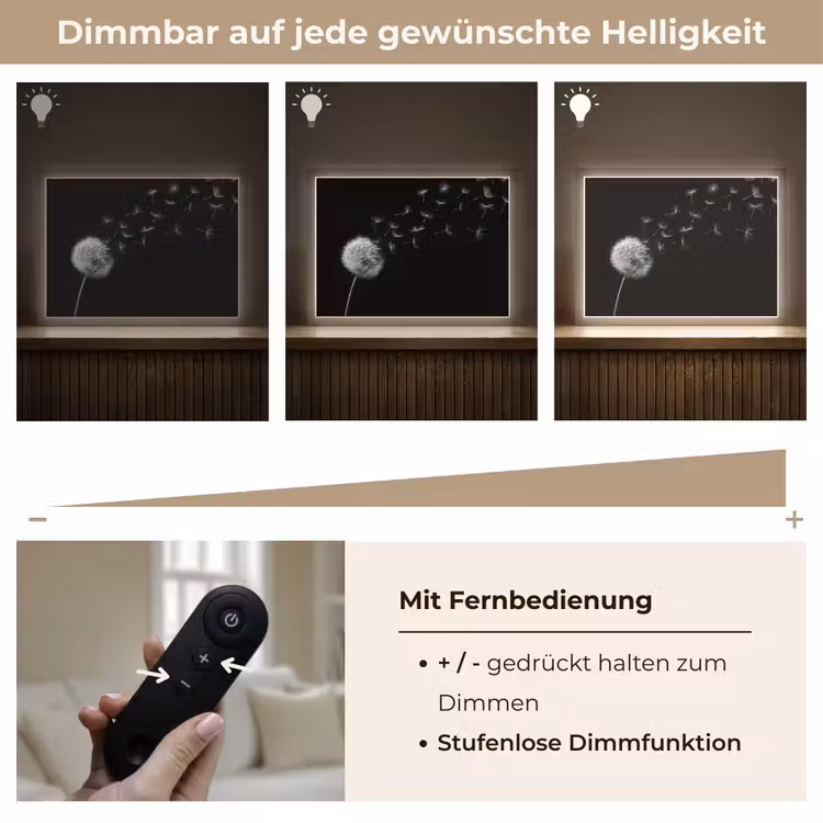 Paardenbloem - Zwart - Natuur Light Box met batterij (Wandlamp) middel -USP_dimbaarDE
