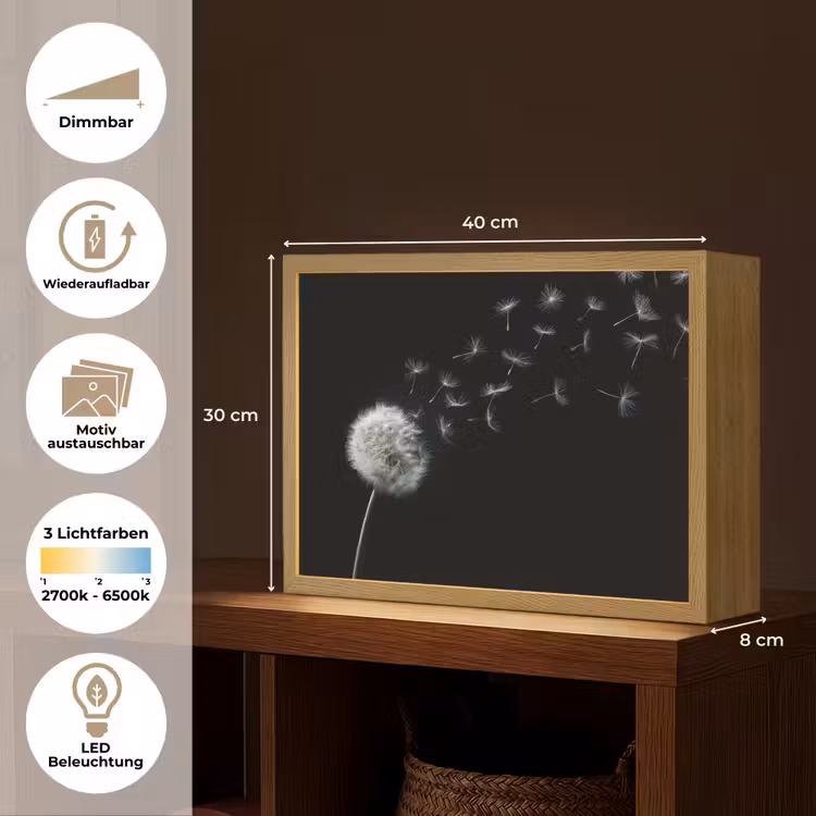 Paardenbloem - Zwart - Natuur Light Box met batterij (Wandlamp) middel -USP_websiteoverzichtDE
