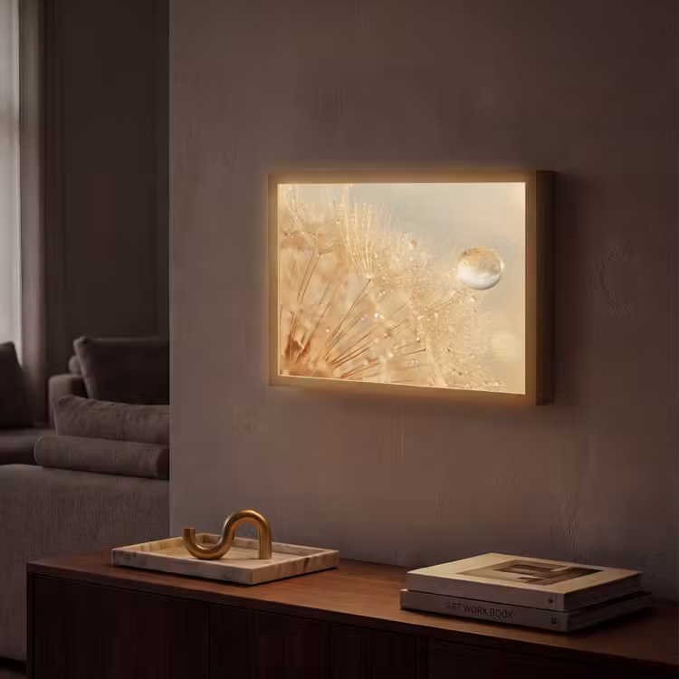 Paardenbloem - Water - Natuur - Planten - Modern Light Box met batterij (Wandlamp) middel -sfeer1