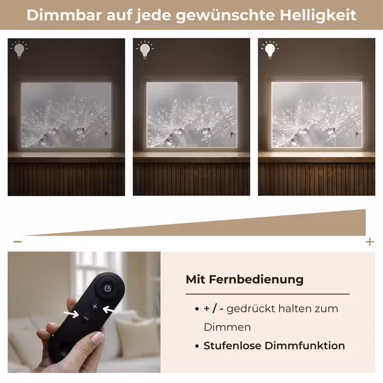 Paardenbloem - Waterdruppels - Stilleven - Modern Light Box met batterij (Wandlamp) middel -USP_dimbaarDE