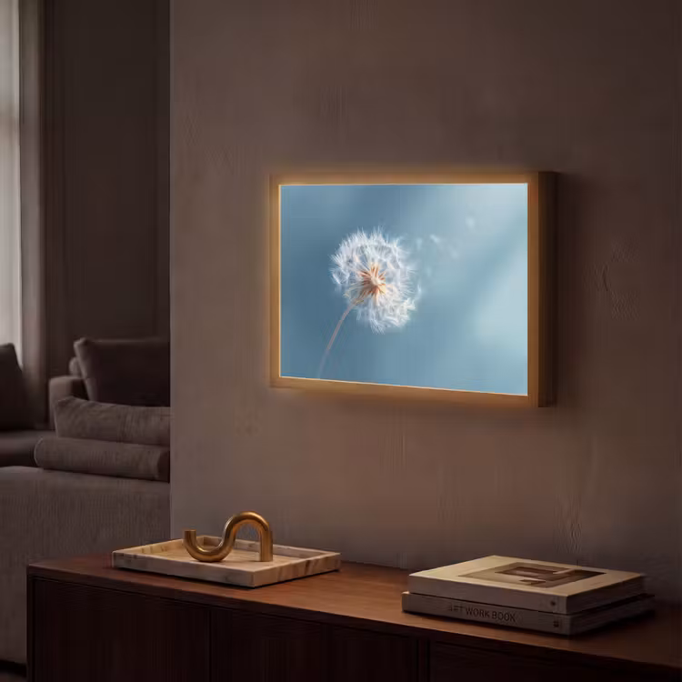 Paardenbloem - Wind - Blauw Light Box met batterij (Wandlamp) middel -sfeer1
