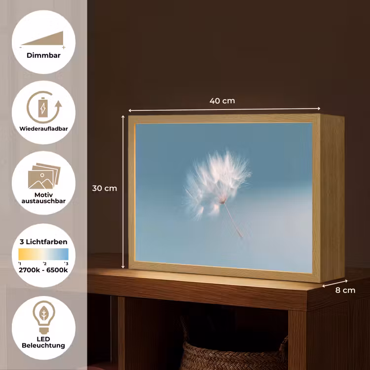 Paardenbloempluisje - Blauw - Lucht Light Box met batterij (Wandlamp) middel -USP_websiteoverzichtDE