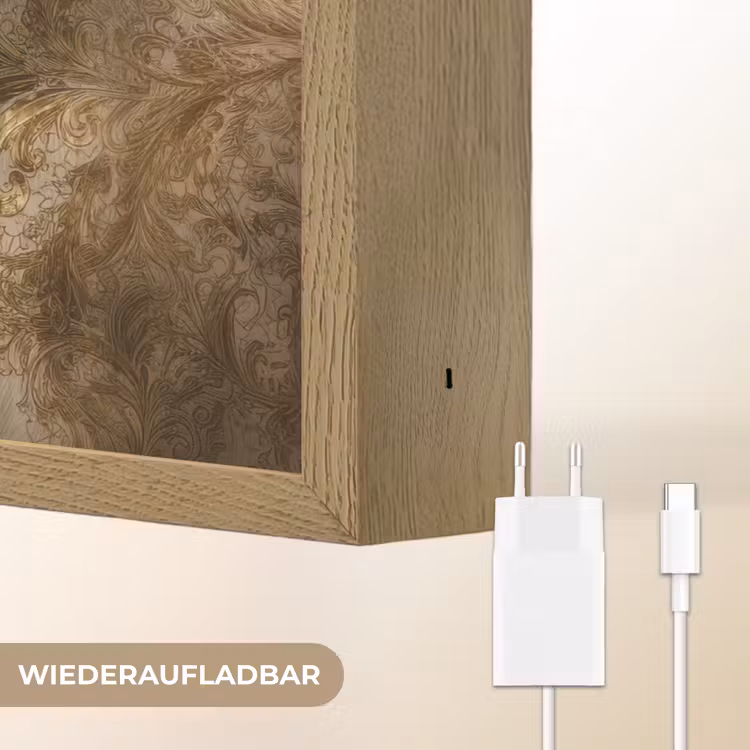 Leeuwin - Bloemen - Wit - Goud Light Box met batterij (Wandlamp) middel -USP_websiteoplaadbaarDE