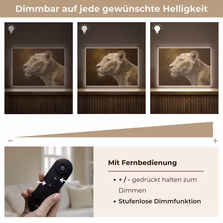 Leeuwin - Bloemen - Wit - Goud Light Box met batterij (Wandlamp) middel -USP_dimbaarDE