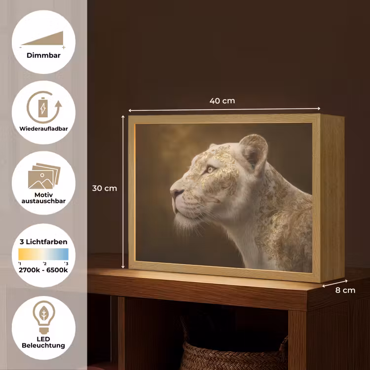 Leeuwin - Bloemen - Wit - Goud Light Box met batterij (Wandlamp) middel -USP_websiteoverzichtDE
