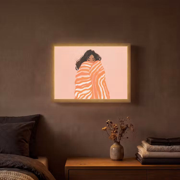 Meisje - Deken - Gestreept - Oranje Light Box met batterij (Wandlamp) middel -sfeer4