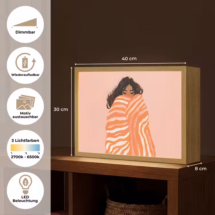 Meisje - Deken - Gestreept - Oranje Light Box met batterij (Wandlamp) middel -USP_websiteoverzichtDE