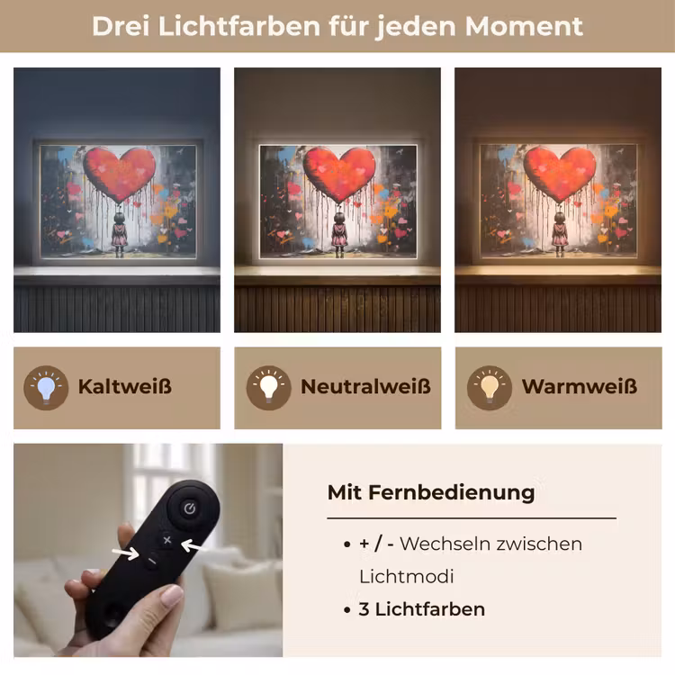 Meisje - Hart - Graffiti - Kunst - Kleuren - Rood Light Box met batterij (Wandlamp) middel -USP_lichtkleurDE