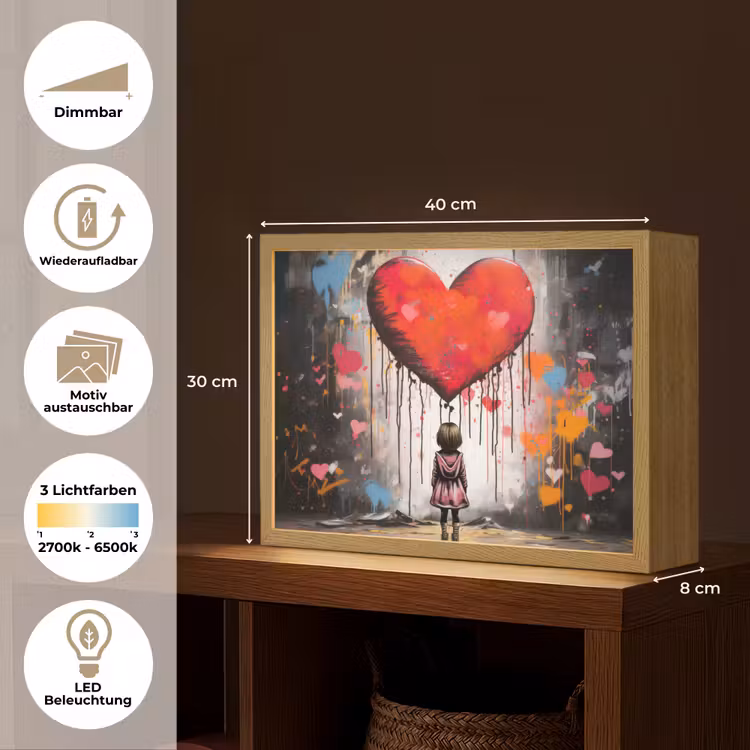 Meisje - Hart - Graffiti - Kunst - Kleuren - Rood Light Box met batterij (Wandlamp) middel -USP_websiteoverzichtDE