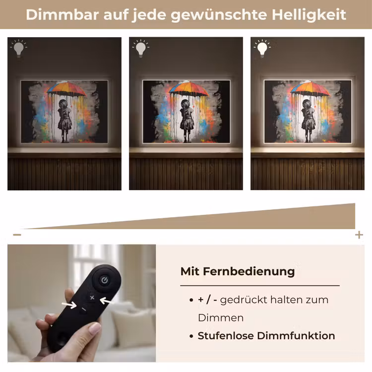 Meisje - Kunst - Paraplu - Graffiti - Kleuren - Muur Light Box met batterij (Wandlamp) middel -USP_dimbaarDE