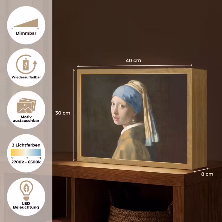 Meisje met de parel - Schilderij - Oude meesters - Vermeer Light Box met batterij (Wandlamp) middel -USP_websiteoverzichtDE