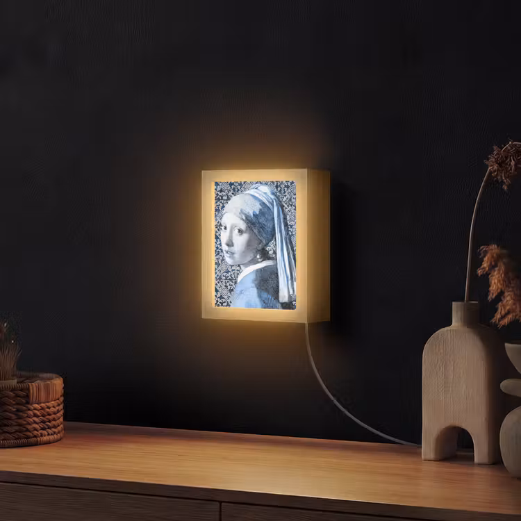 Meisje met de parel - Johannes Vermeer - Delfts blauw Light Box met kabel (Wandlamp) klein -sfeer1