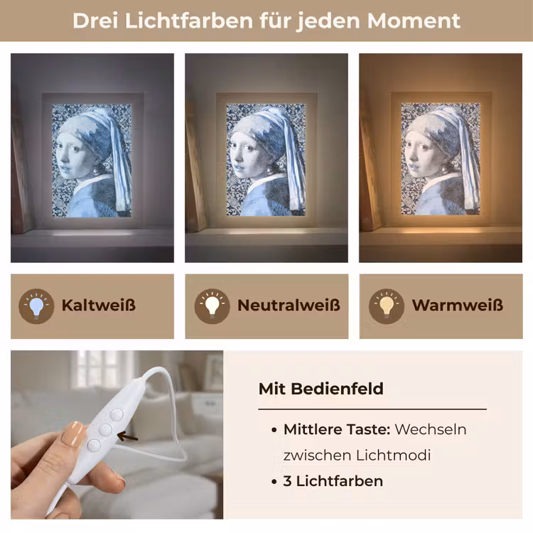 Meisje met de parel - Johannes Vermeer - Delfts blauw Light Box met kabel (Wandlamp) klein -USP_lichtkleurDE