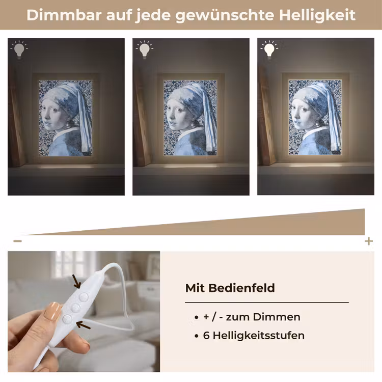 Meisje met de parel - Johannes Vermeer - Delfts blauw Light Box met kabel (Wandlamp) klein -USP_dimbaarDE