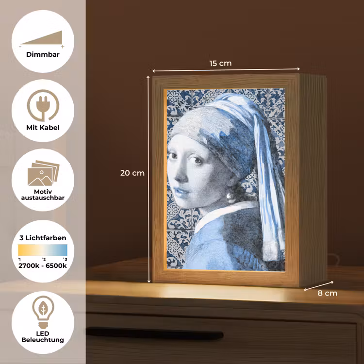 Meisje met de parel - Johannes Vermeer - Delfts blauw Light Box met kabel (Wandlamp) klein -USP_websiteoverzichtDE