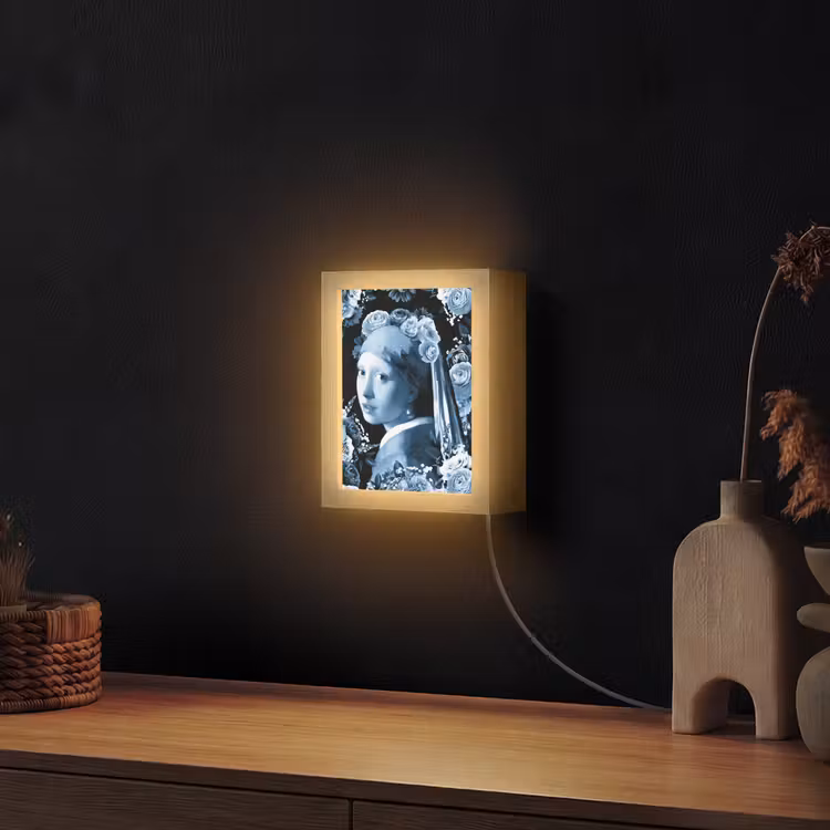 Meisje met de parel - Johannes Vermeer - Delfts blauw Light Box met kabel (Wandlamp) klein -sfeer1