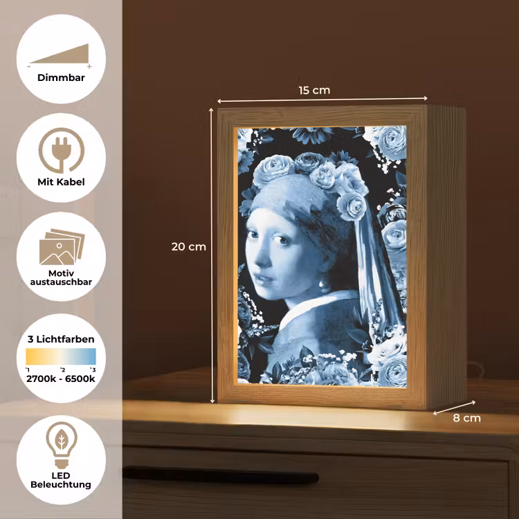 Meisje met de parel - Johannes Vermeer - Delfts blauw Light Box met kabel (Wandlamp) klein -USP_websiteoverzichtDE