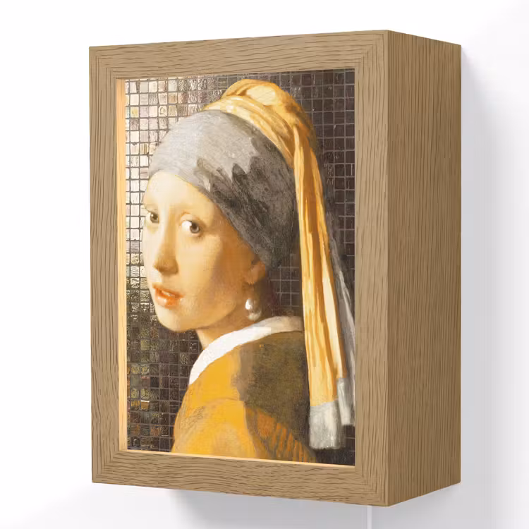Meisje met de parel - Johannes Vermeer - Mozaïek Light Box met kabel (Wandlamp) klein -3d
