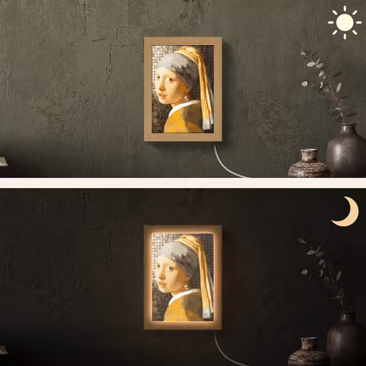 Meisje met de parel - Johannes Vermeer - Mozaïek Light Box met kabel (Wandlamp) klein -sfeer3