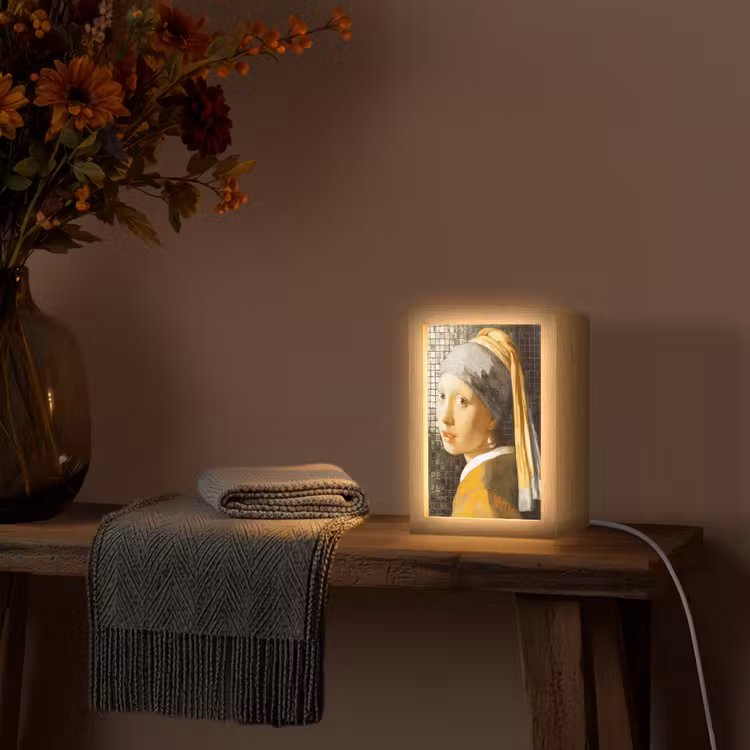 Meisje met de parel - Johannes Vermeer - Mozaïek Light Box met kabel (Wandlamp) klein -sfeer4