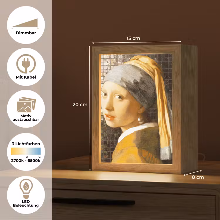 Meisje met de parel - Johannes Vermeer - Mozaïek Light Box met kabel (Wandlamp) klein -USP_websiteoverzichtDE