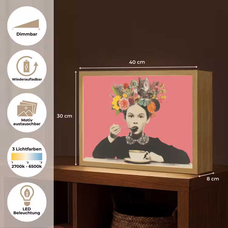 Meisje - Kopje - Bloemen - Roze Light Box met batterij (Wandlamp) middel -USP_websiteoverzichtDE