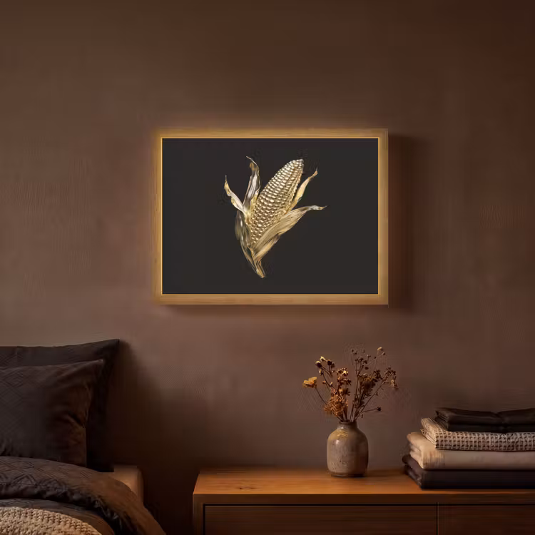 Mais - Eten - Goud - Zwart Light Box met batterij (Wandlamp) middel -sfeer4