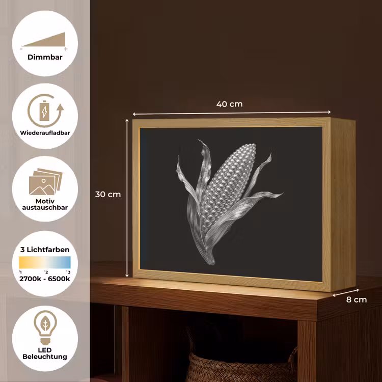 Maïskolf - Glanzend metaal - Elegant Light Box met batterij (Wandlamp) middel -USP_websiteoverzichtDE