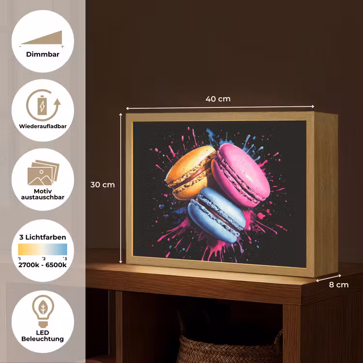 Macarons - Dessert - Graffiti - Kleurrijk - Roze - Blauw - Geel Light Box met batterij (Wandlamp) middel -USP_websiteoverzichtDE