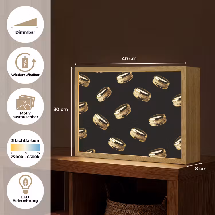 Macarons - Patroon - Goud - Zwart Light Box met batterij (Wandlamp) middel -USP_websiteoverzichtDE