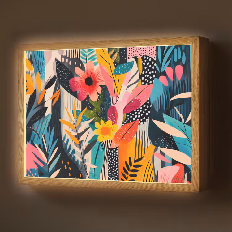 Schilderij - Abstract - Bloemen - Roze Light Box met batterij (Wandlamp) middel -z3d_website