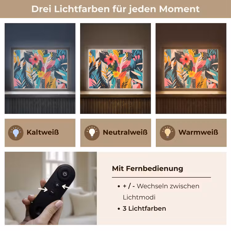 Schilderij - Abstract - Bloemen - Roze Light Box met batterij (Wandlamp) middel -USP_lichtkleurDE