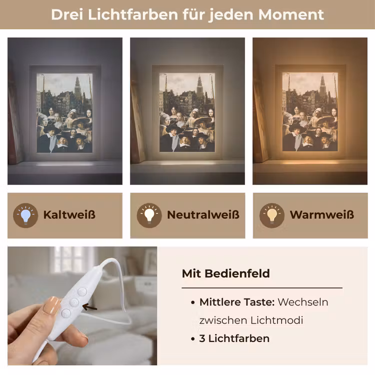 Schilderij - Oude Meesters - Collage Light Box met kabel (Wandlamp) klein -USP_lichtkleurDE