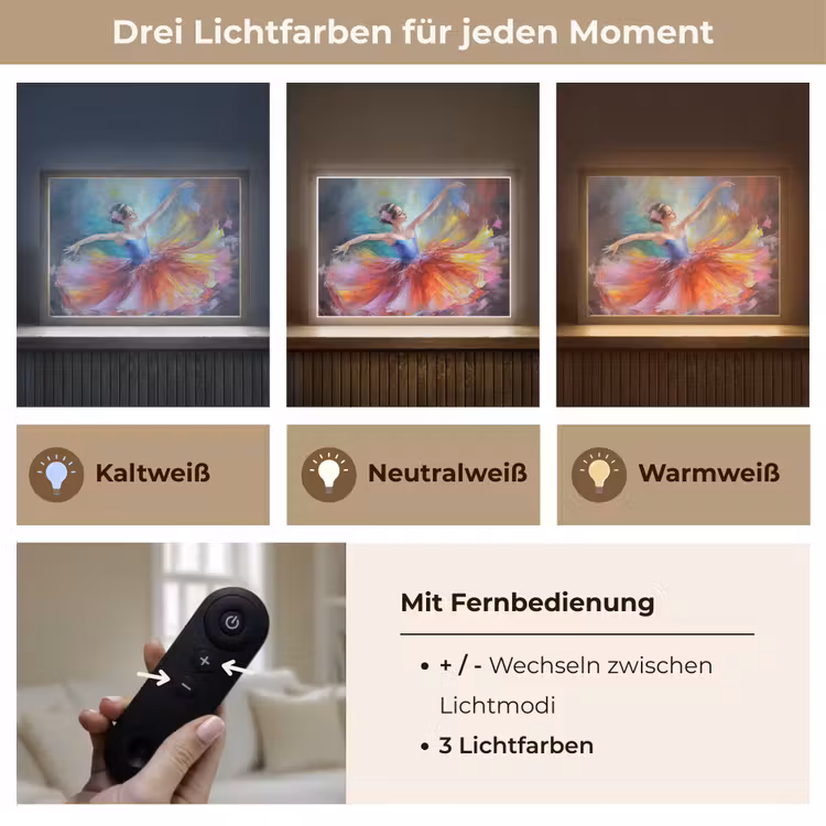 Schilderij - Olieverf - Dans - Ballerina Light Box met batterij (Wandlamp) middel -USP_lichtkleurDE