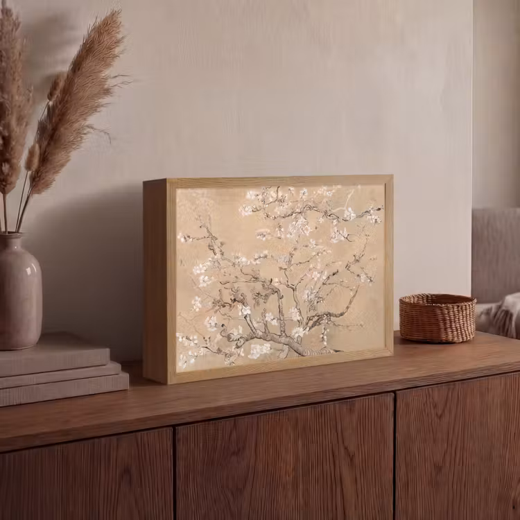Amandelbloesem - Kunst - Van Gogh - Beige Light Box met batterij (Wandlamp) middel -sfeer2