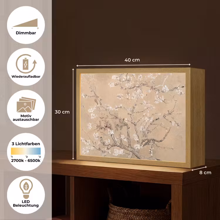 Amandelbloesem - Kunst - Van Gogh - Beige Light Box met batterij (Wandlamp) middel -USP_websiteoverzichtDE
