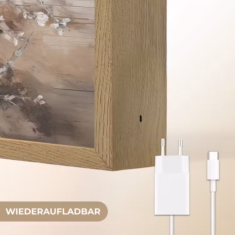 Amandelbloesem - Kunst - Van Gogh - Beige - Abstract Light Box met batterij (Wandlamp) middel -USP_websiteoplaadbaarDE