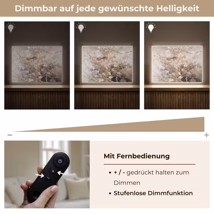 Amandelbloesem - Kunst - Van Gogh - Beige - Abstract Light Box met batterij (Wandlamp) middel -USP_dimbaarDE