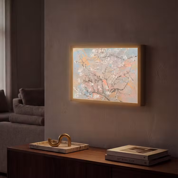 Amandelbloesem - Kunst - Van Gogh - Pastel Light Box met batterij (Wandlamp) middel -sfeer1