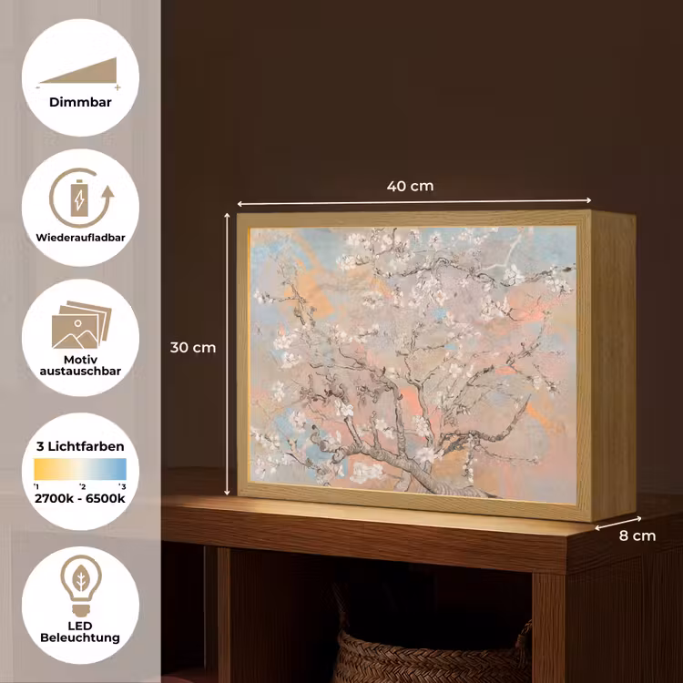 Amandelbloesem - Kunst - Van Gogh - Pastel Light Box met batterij (Wandlamp) middel -USP_websiteoverzichtDE