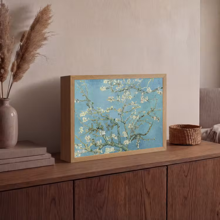 Amandelbloesem - Van Gogh - Kunst - Bloemen Light Box met batterij (Wandlamp) middel -sfeer2